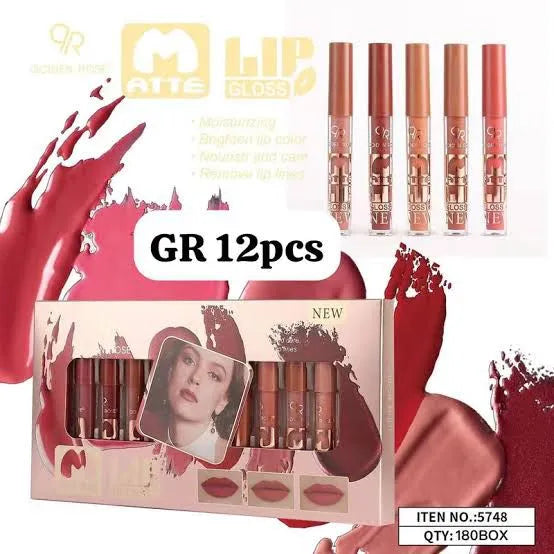 Qoiden Rose Matte Lipgloss – 12 Pcs Tray