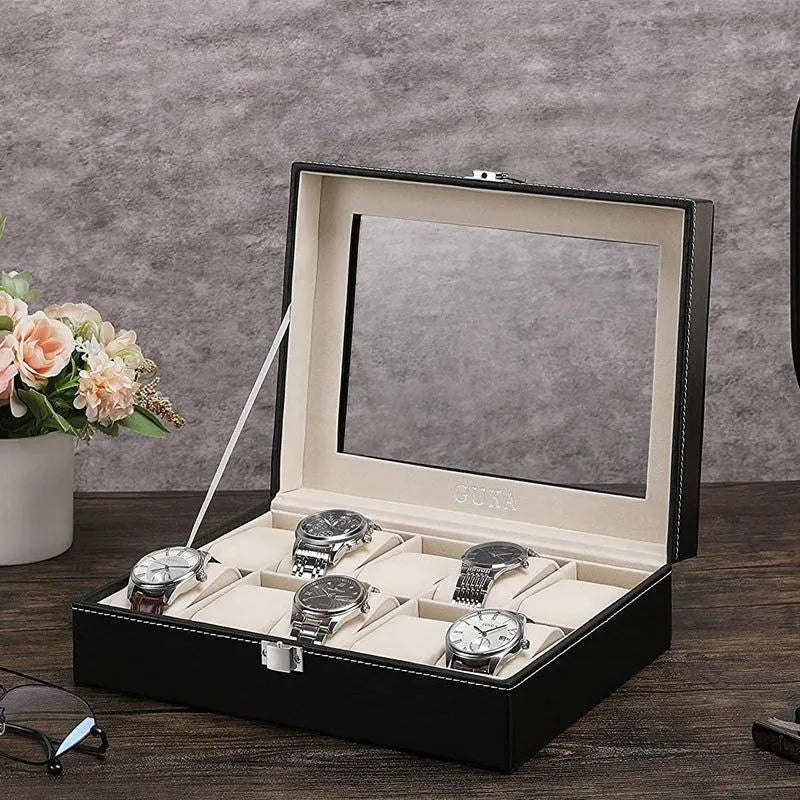 10 Slots Leather Box Watch Holder – Elegant Storage for Your Watch Collection