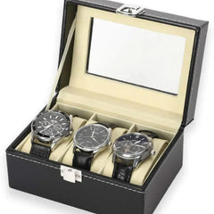 3 Slots Leather Box Watch Holder – Compact & Elegant Storage