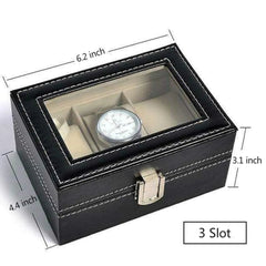 3 Slots Leather Box Watch Holder – Compact & Elegant Storage