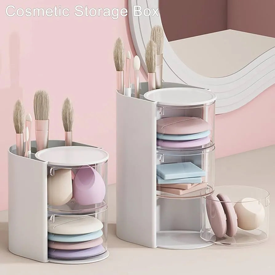 Multifunctional 2-in-1 3-Layer Rotating Cosmetic Storage Box Makeup Organizer