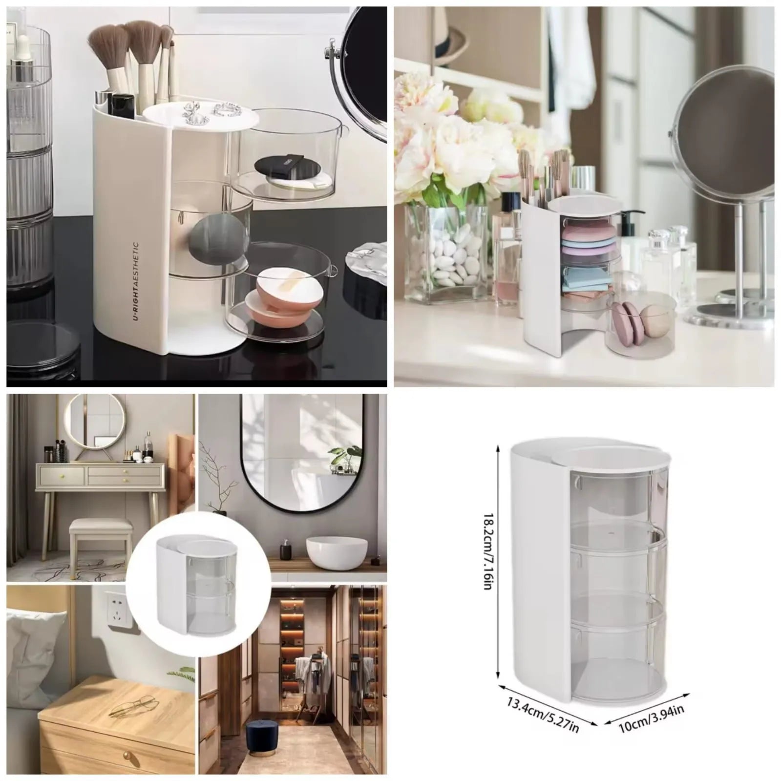 Multifunctional 2-in-1 3-Layer Rotating Cosmetic Storage Box Makeup Organizer