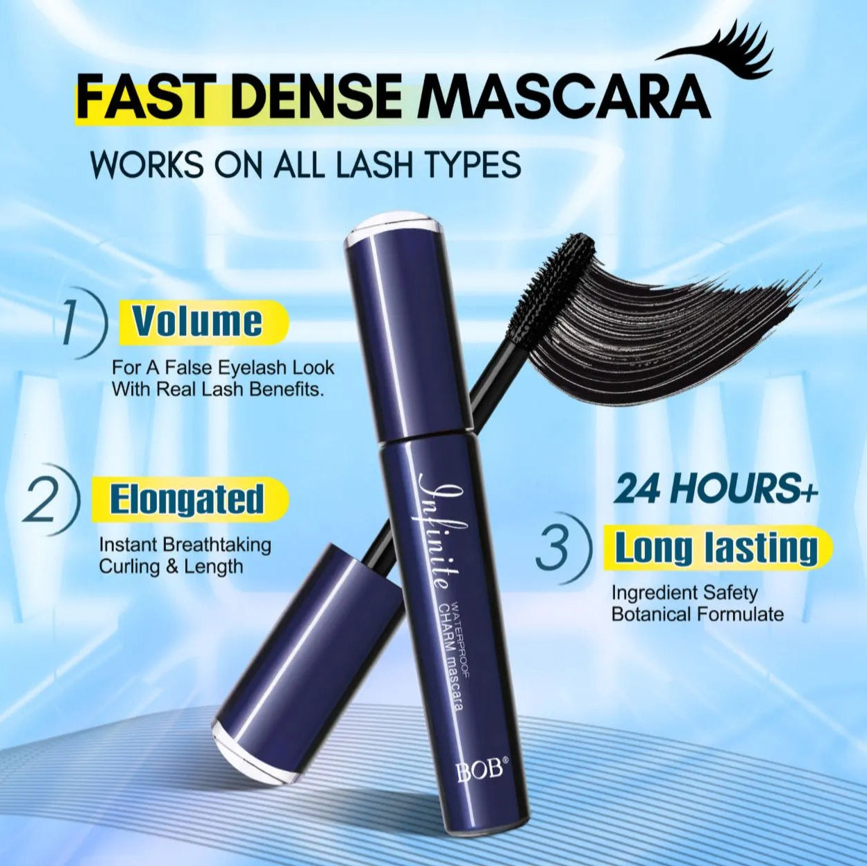 BOB Fast Dense Mascara – Thick Black Curling, Volumizing & Waterproof