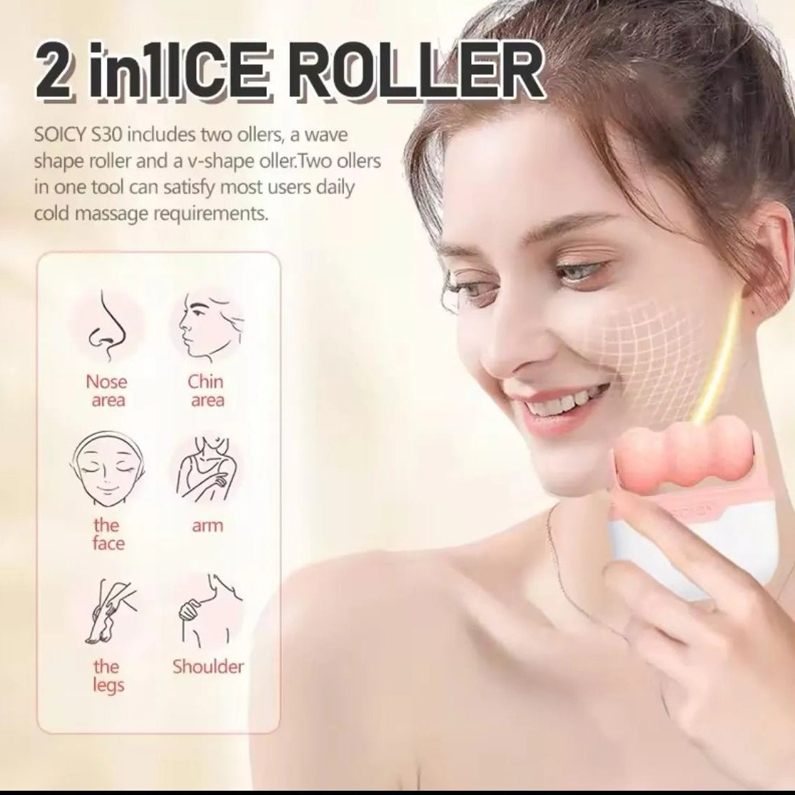 2-in-1 W+V Shaped Face Roller & Cool Ice Body Massager