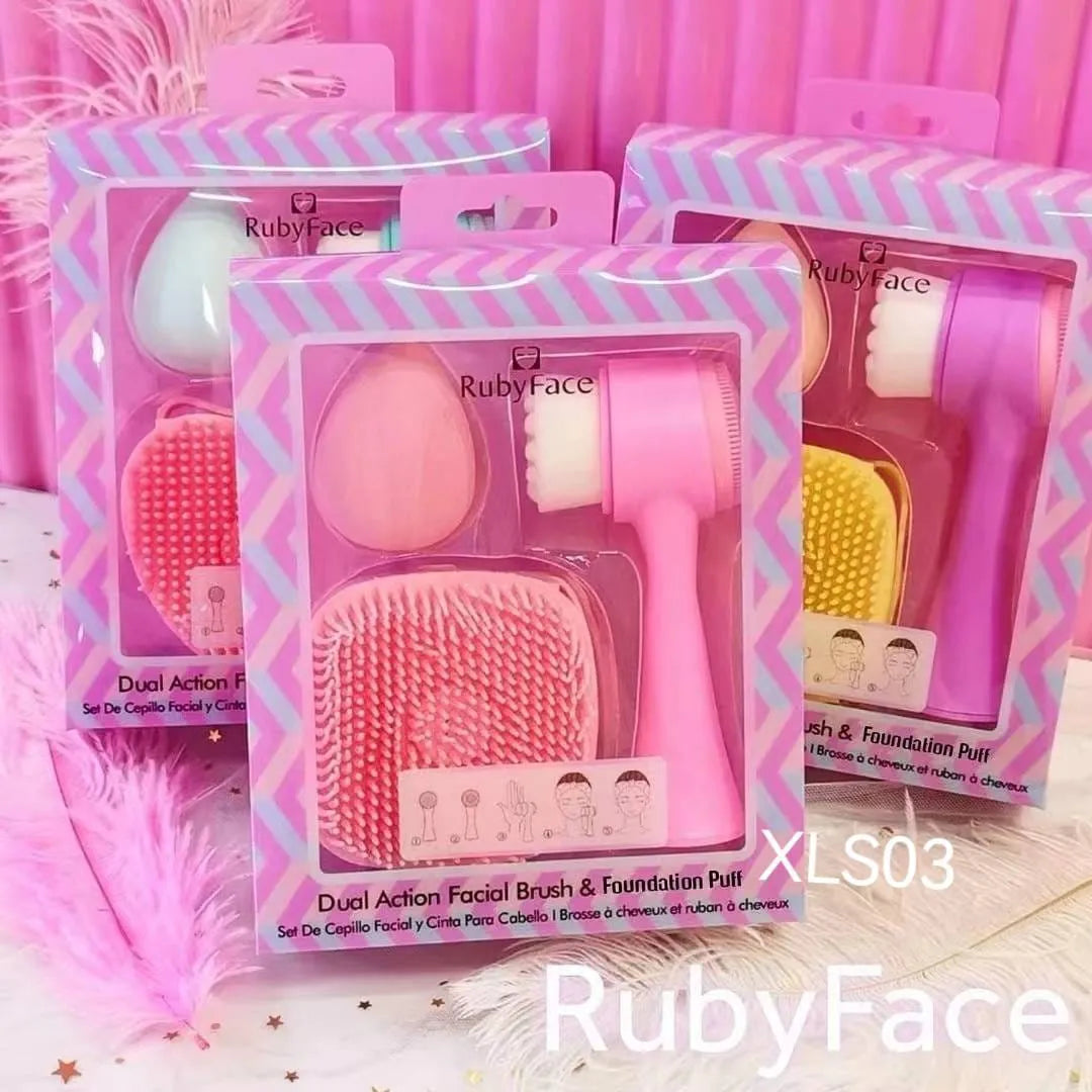 Ruby Face – Face Brush and Silicone Massage Bath Brush Set
