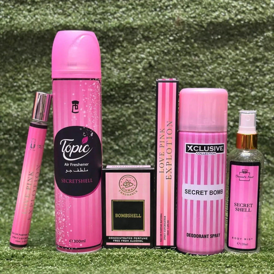 Bombshell Premium Fragrance Gift Set – Pack of 5 (Air Freshener, Body Mist, Body Spray, Pen Perfume, Attar)