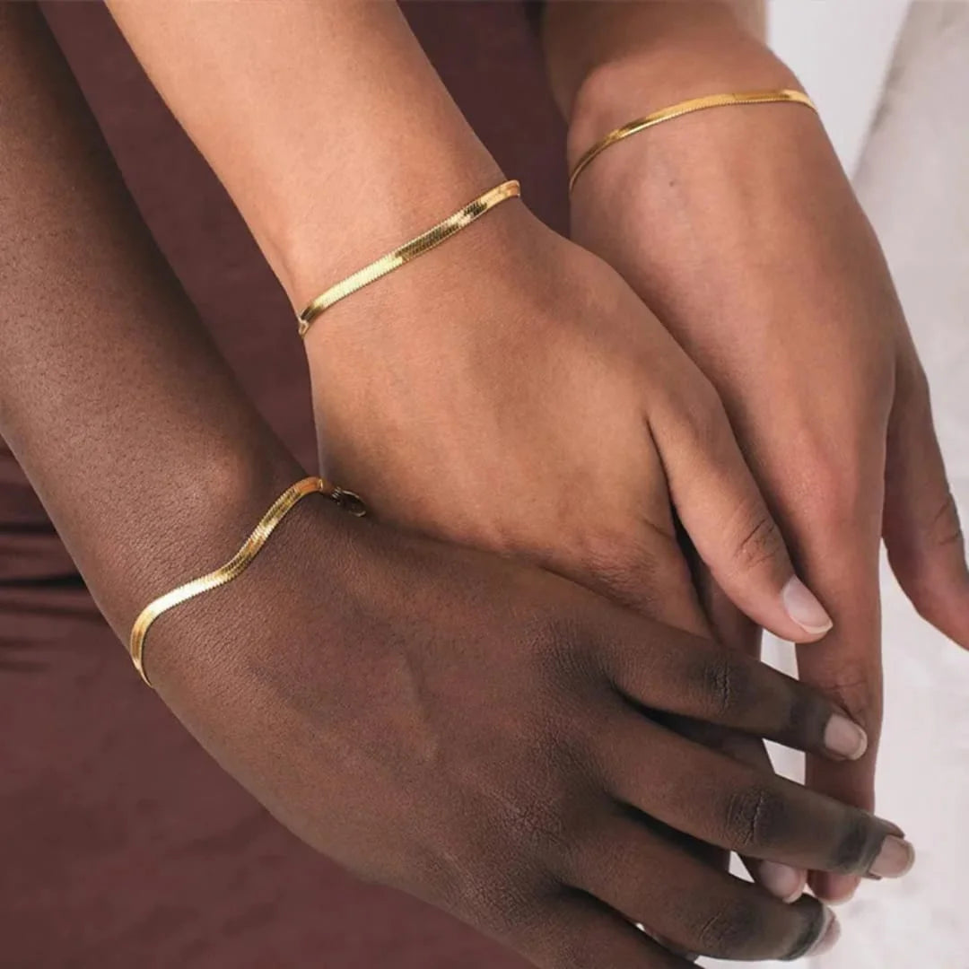 Trendy Flat Snake Chain Bracelets – Stainless Steel (Each)