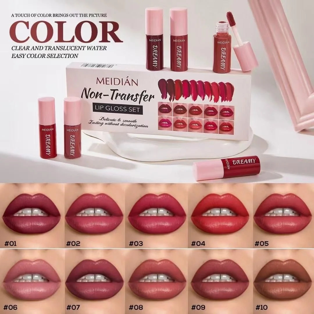 Meidian non transfer lipgloss set - 10 Pcs Box