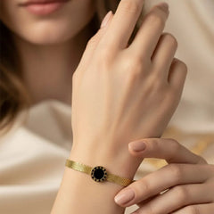 Euro-American Style Roman Numerals Black Acrylic Bracelet – Modern Elegance Redefined