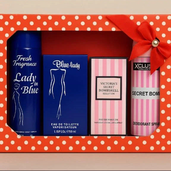 Perfume Gift Pack – Blue Lady & Secret Bombshell Fragrance Combo (4 Pcs Set)