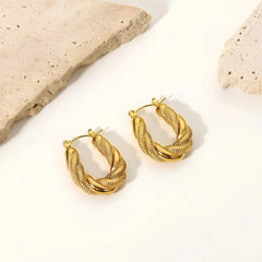 Stainless Steel Twisted Hoop Earrings - Each Set