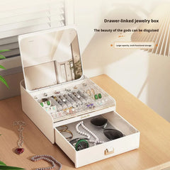 Elegant Jewelry Box Organizer with Built-in Mirror – Perfect for Rings, Necklaces & Watches
