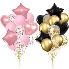 14 Pcs Latex Bouquet Set including Star & Heart Helium Foil Balloons