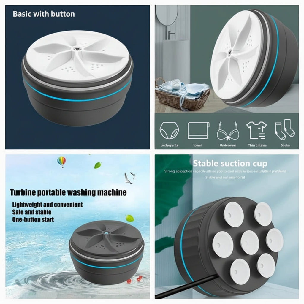 Mini Portable Ultrasonic Turbine Washing Machine - Each