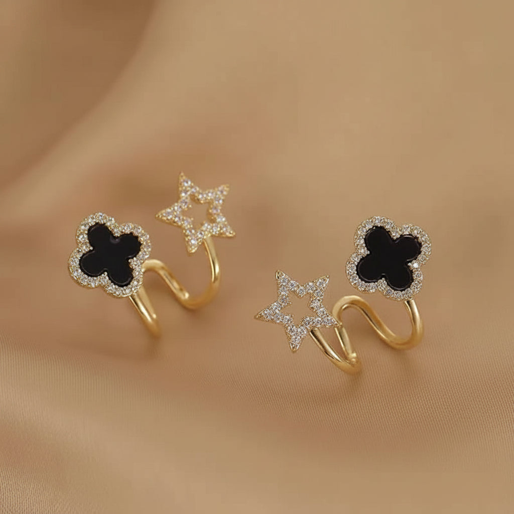 Luxury Black Clover & Star Crystal Earrings - Each