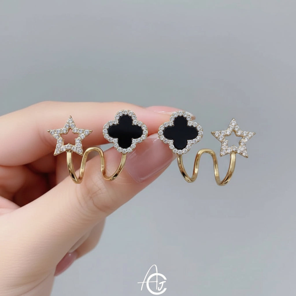 Luxury Black Clover & Star Crystal Earrings - Each
