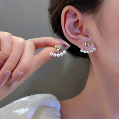 Gold Heart Pearl Jacket Earrings - Each