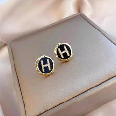 Korean Letter H Rhinestone Stud Earrings - Each