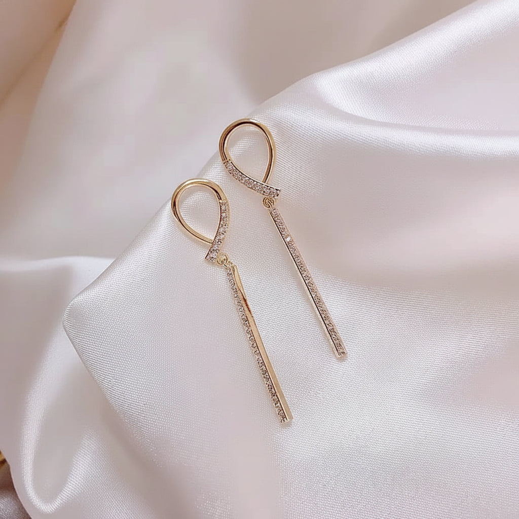 Bow Rhinestone Drop Earrings - Each