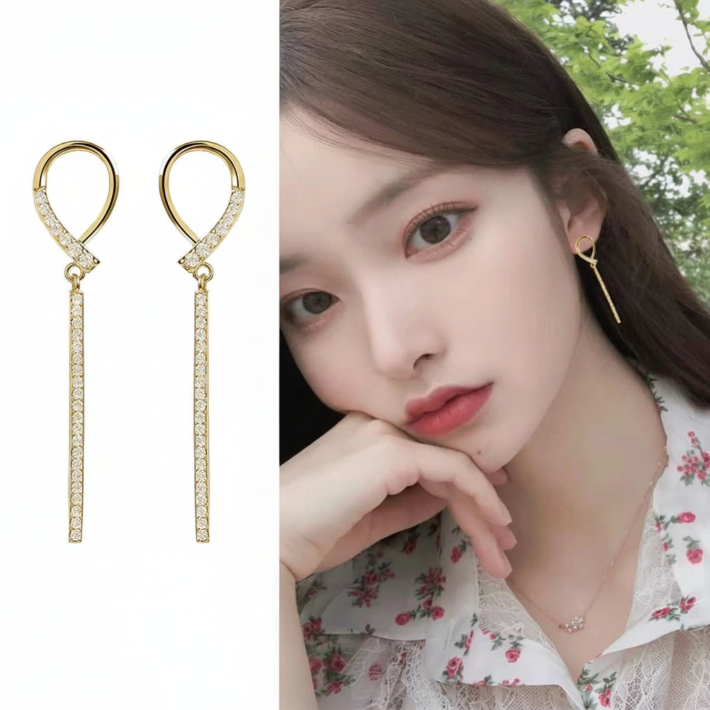 Bow Rhinestone Drop Earrings - Each