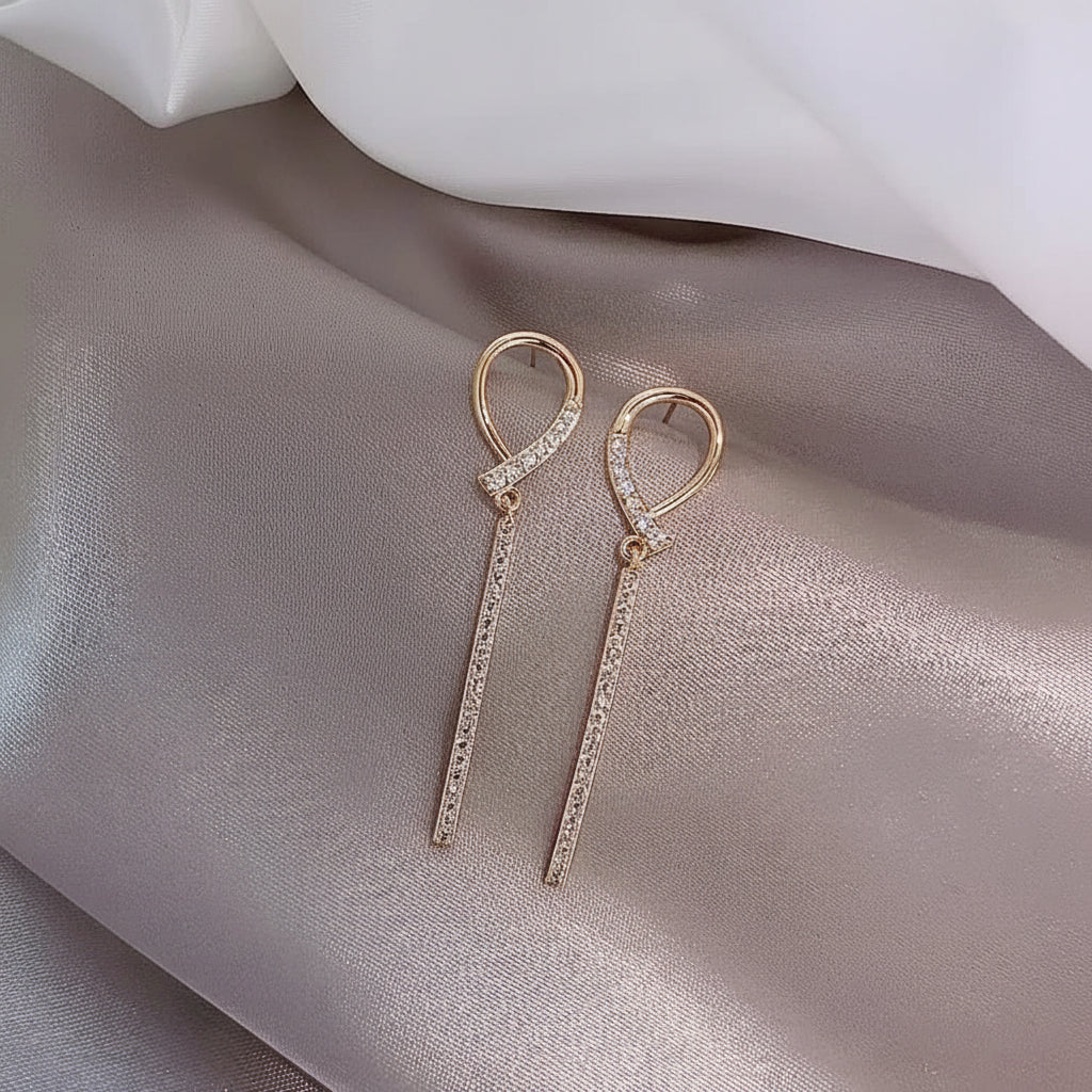 Bow Rhinestone Drop Earrings - Each