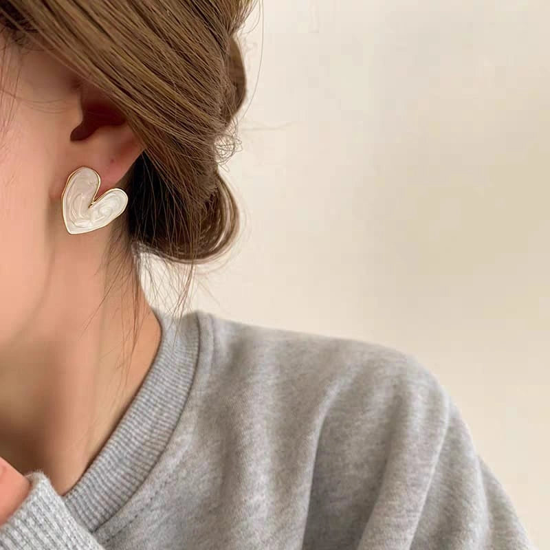 Korean Heart Marble Enamel Earrings - Each