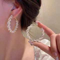 French Twisted Imitation Pearl Hoop Earrings - Each