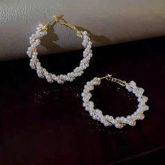 French Twisted Imitation Pearl Hoop Earrings - Each