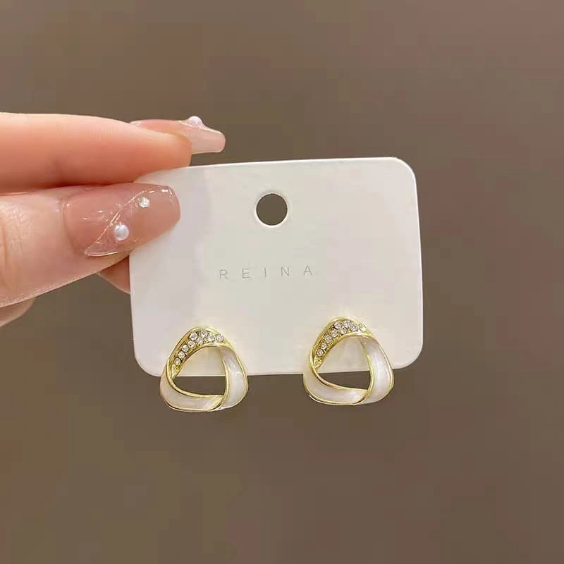 Golden Triangle Enamel Rhinestone Stud Earrings - Each
