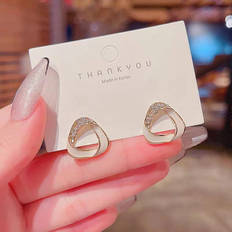 Golden Triangle Enamel Rhinestone Stud Earrings - Each