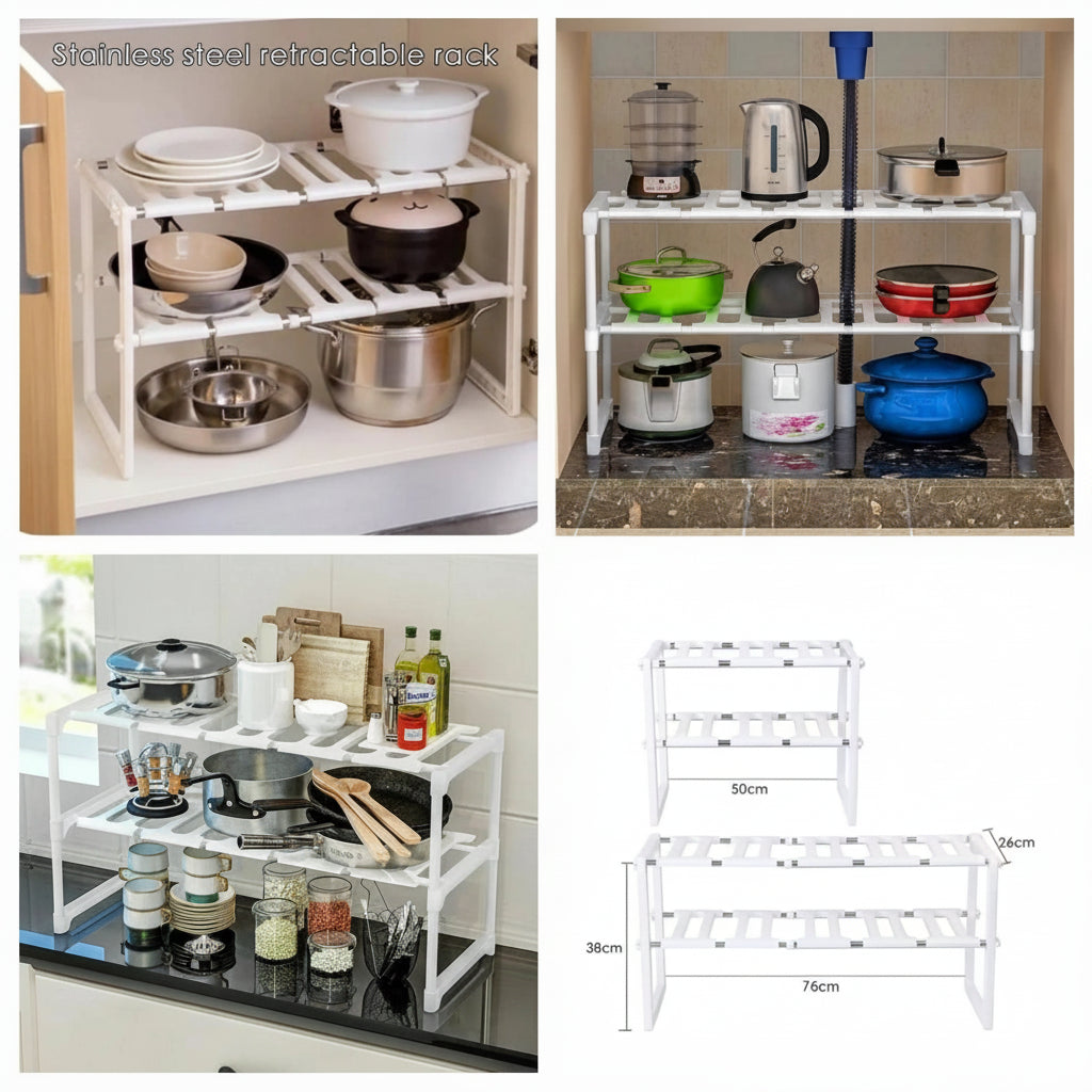 2-Tier Stainless Steel & ABS Plastic Storage Rack