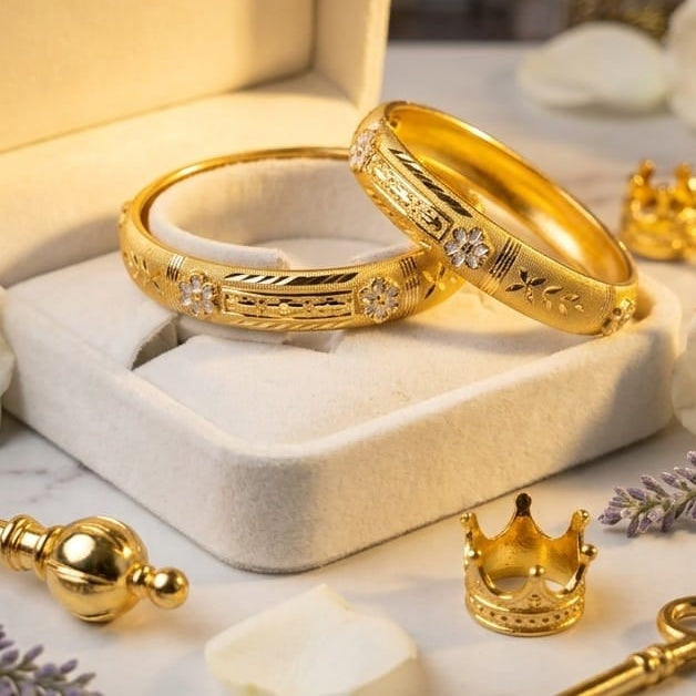 Gold-Tone Floral Engraved Bangle Set