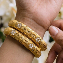 Gold-Tone Floral Engraved Bangle Set