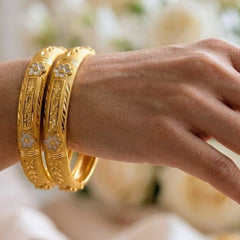 Gold-Tone Floral Engraved Bangle Set