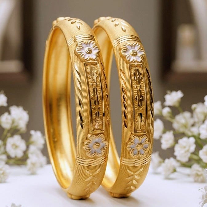 Gold-Tone Floral Engraved Bangle Set