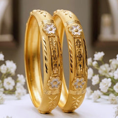 Gold-Tone Floral Engraved Bangle Set