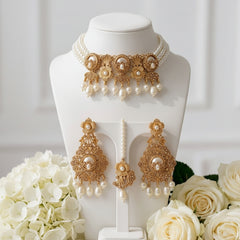 Gold-Tone Pearl Bridal Necklace Set