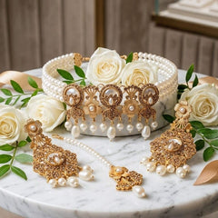 Gold-Tone Pearl Bridal Necklace Set