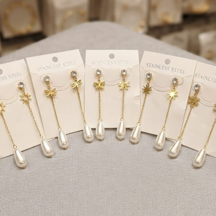 Stainless Steel Pearl Drop Earrings - Each