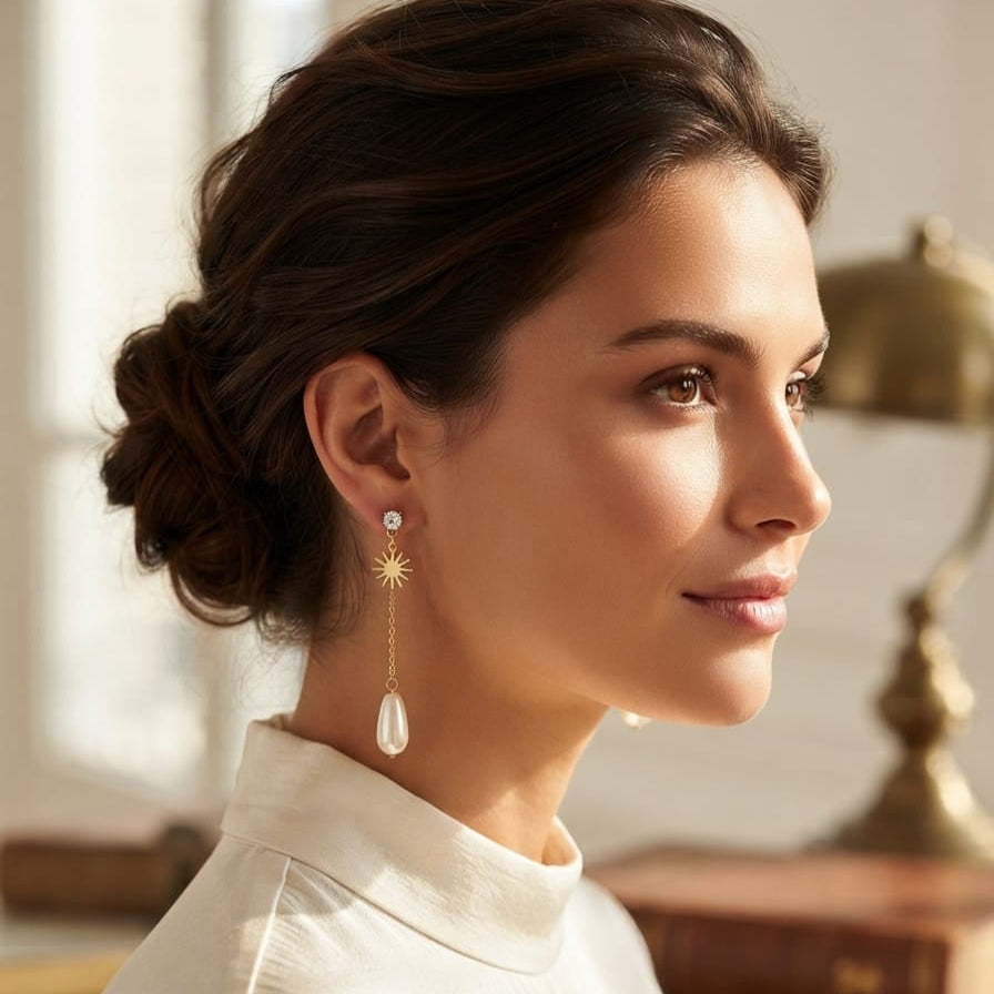 Stainless Steel Pearl Drop Earrings - Each