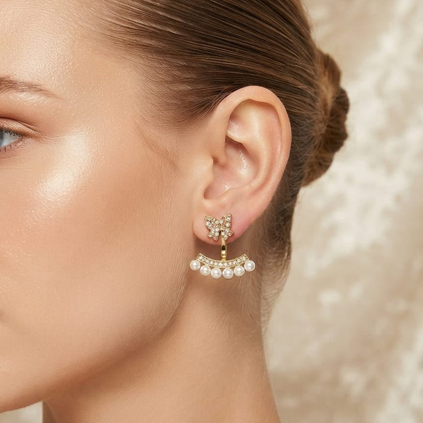 Gold-Tone Butterfly & Pearl Earrings - Each