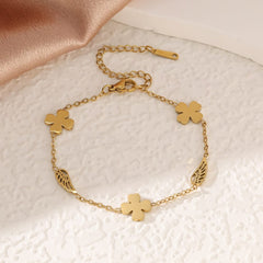 Stainless Steel Sweet Style Four-Leaf Clover Wing Bracelet