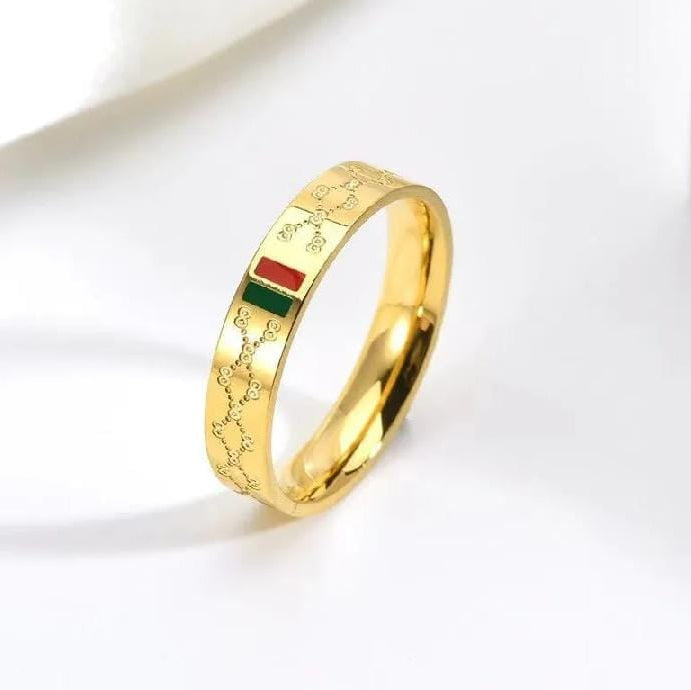 Gold-Tone Red & Green Enamel Ring