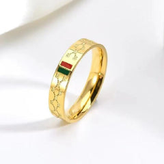 Gold-Tone Red & Green Enamel Ring