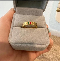 Gold-Tone Red & Green Enamel Ring