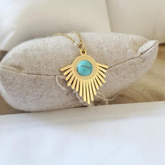 Gold Sunburst Turquoise Pendant Necklace