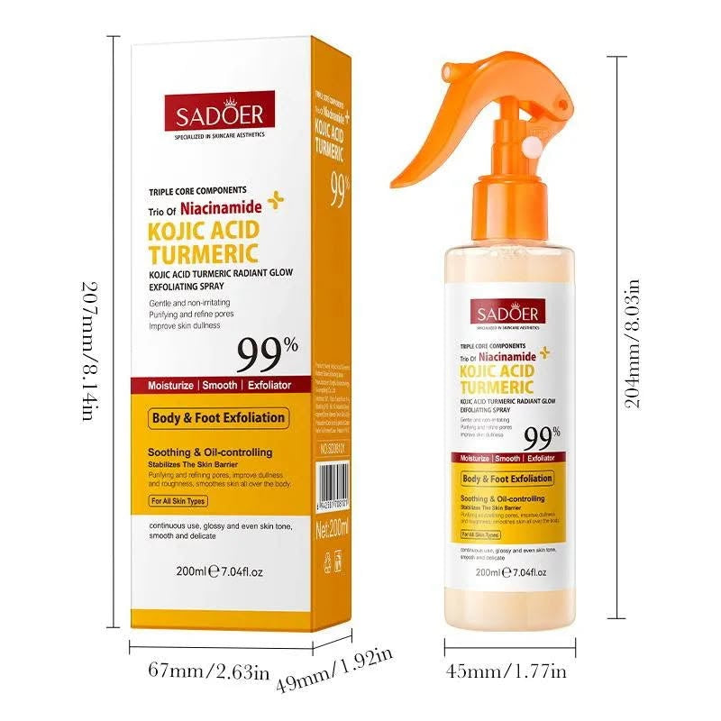 SADOER Kojic Acid Turmeric Radiant Glow Exfoliating Spray with Niacinamide – 200ml