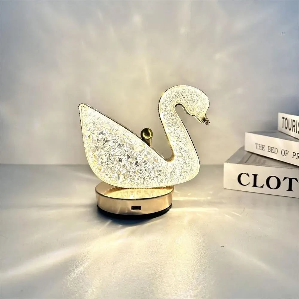 Crystal Swan Table Lamp 3 light Mode