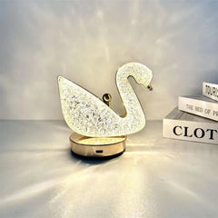 Crystal Swan Table Lamp 3 light Mode