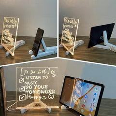 Acrylic dry-erase message board with an LED light-up base